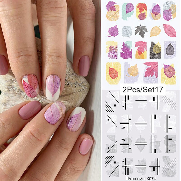 Harunouta Abstract Lady Face Water Decals Fruit Flower Summer Leopard Alphabet Leaves Nail Stickers Water Black Leaf Sliders Nail Stickers DailyAlertDeals 2pcs-52  