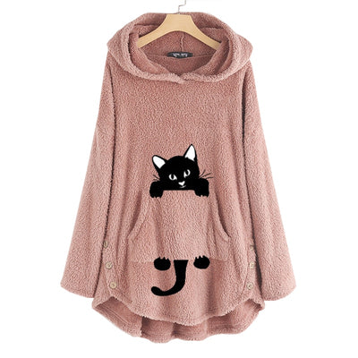 Lovely Cartoon Cat Fleece Winter Pajamas Women Hoodies Hooded Sweatshirts Long Sleeve Lady Pullovers Tops 0 DailyAlertDeals   