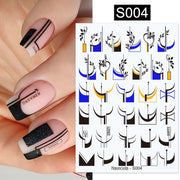 Harunouta Silver Black Geometric Textured Lines Stripe 3D Nail Sticker Flower Leaves Self Adhesive Transfer Sliders Paper Nail Stickers DailyAlertDeals S004  