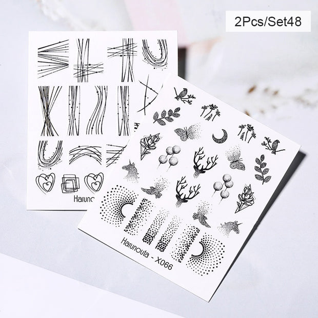 Harunouta Abstract Lady Face Water Decals Fruit Flower Summer Leopard Alphabet Leaves Nail Stickers Water Black Leaf Sliders 0 DailyAlertDeals 2pcs-48  