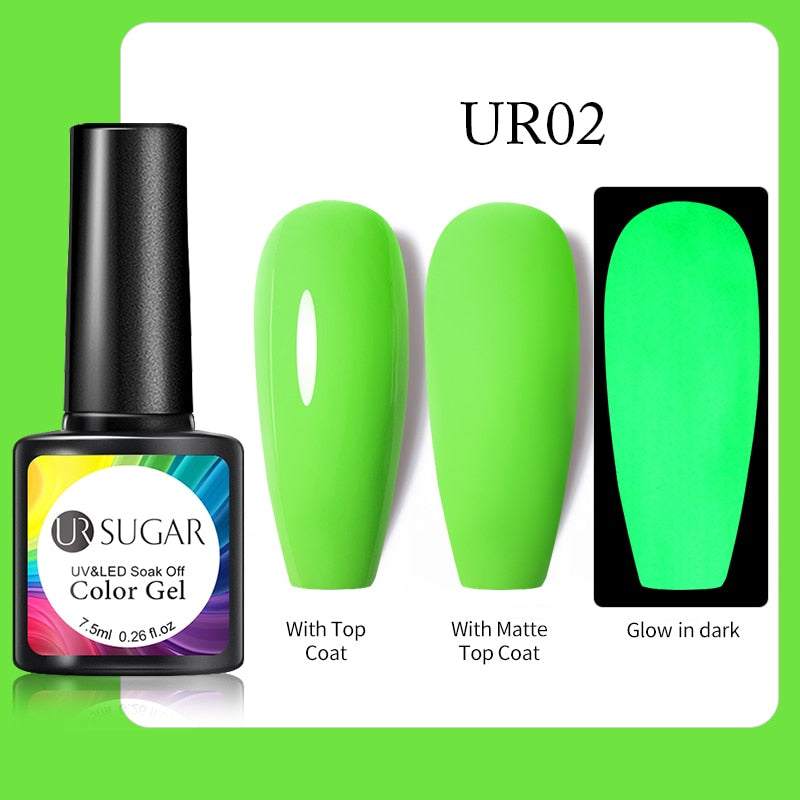 UR SUGAR Fluorescent Gel Nail Polish Neon Yellow Green Blue Color Gel Soak Off UV Nail Gel Varnish For Nail Art Top Coat Neon Fluorescent Gel Nail Polish DailyAlertDeals Luminous 2  