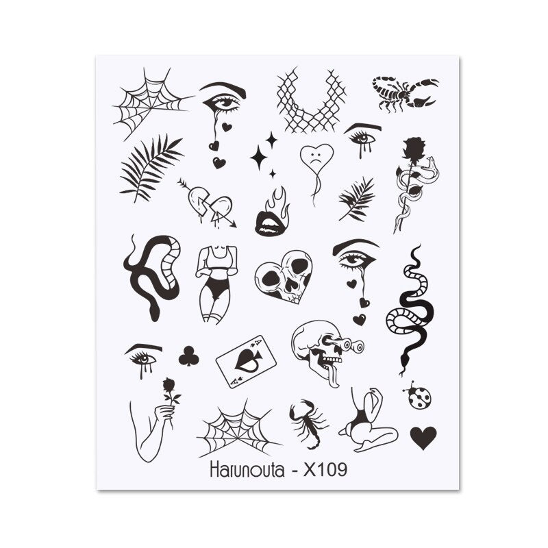 Harunouta Valentine Love Heart Line Dsign Water Nail Stickers Gold Black Leaves Flower Geometrics Slider For Nail Art Decoration Nail Stickers DailyAlertDeals X109  