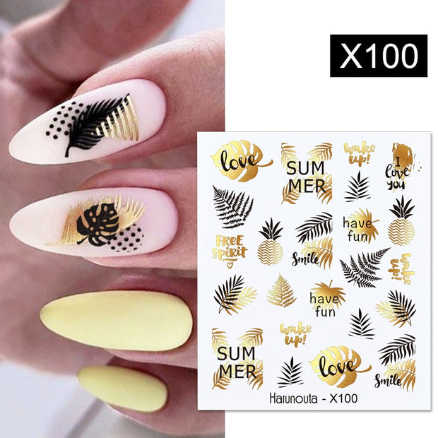 Harunouta French Black White Geometrics Pattern Water Decals Stickers Flower Leaves Slider For Nails Spring Summer Nail Design Nail Stickers DailyAlertDeals X100  
