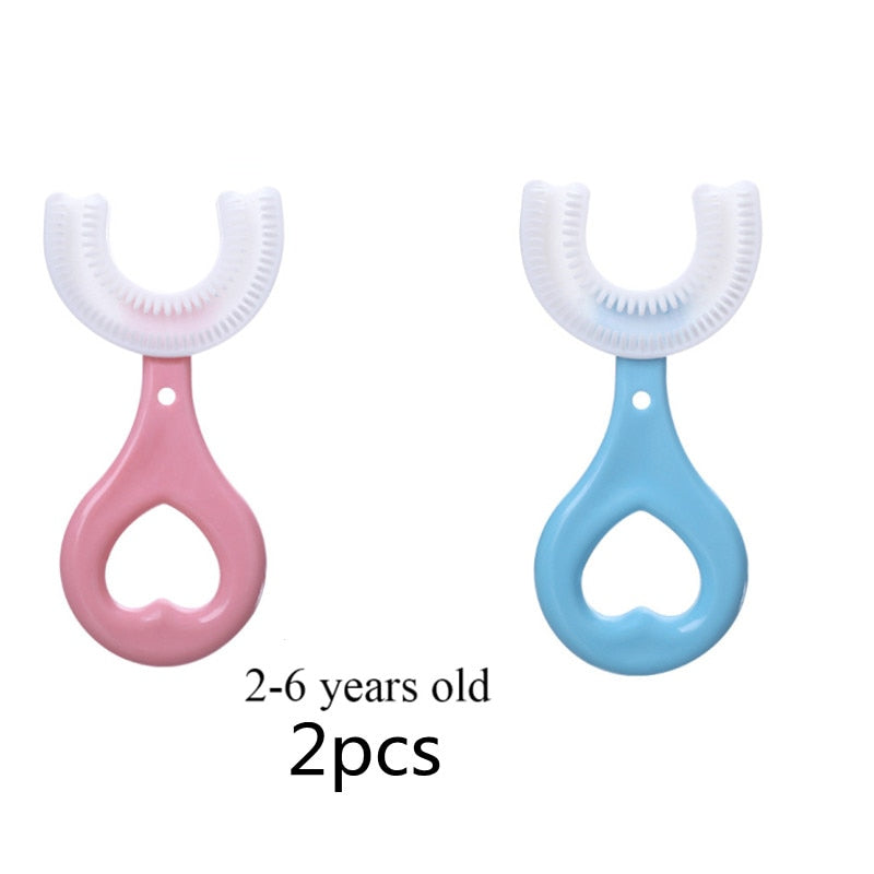 Toothbrush Children 360 Degree U-shaped Child Toothbrush Teethers Brush Silicone Kids Teeth Oral Care Cleaning baby teether DailyAlertDeals 2pcs 2  