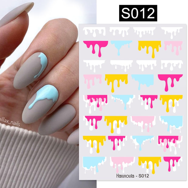 Harunouta Valentine's Day 3D Nail Stickers Heart Flower Leaves Line Sliders French Tip Nail Art Transfer Decals 3D Decoration 0 DailyAlertDeals S012  