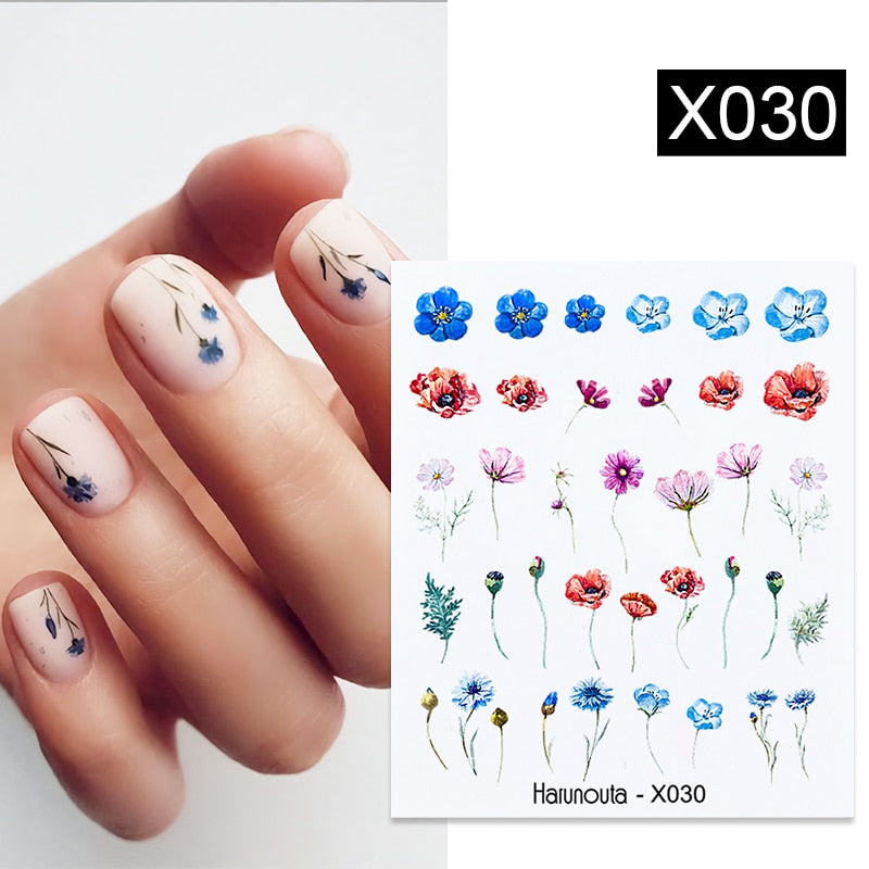 Harunouta French Flower Vine Water Decals Spring Summer Leopard Alphabet Leaves Charms Sliders Nail Art Stickers Decorations Tip Nail Stickers DailyAlertDeals X030  