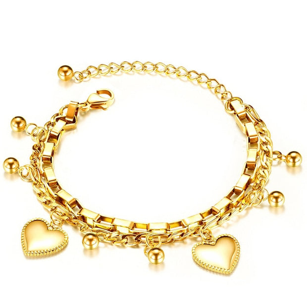 Stainless Steel Love Heart Bracelets For Women Party Gift Fashion Joyas de Chain Charm Bracelets Jewelry Wholesale Text Engraved 0 DailyAlertDeals BR1001-G China 18cm