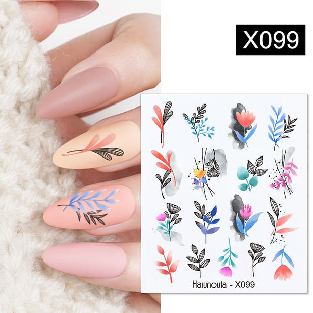 Harunouta  1Pc Spring Water Nail Decal And Sticker Flower Leaf Tree Green Simple Summer Slider For Manicuring Nail Art Watermark 0 DailyAlertDeals X099  