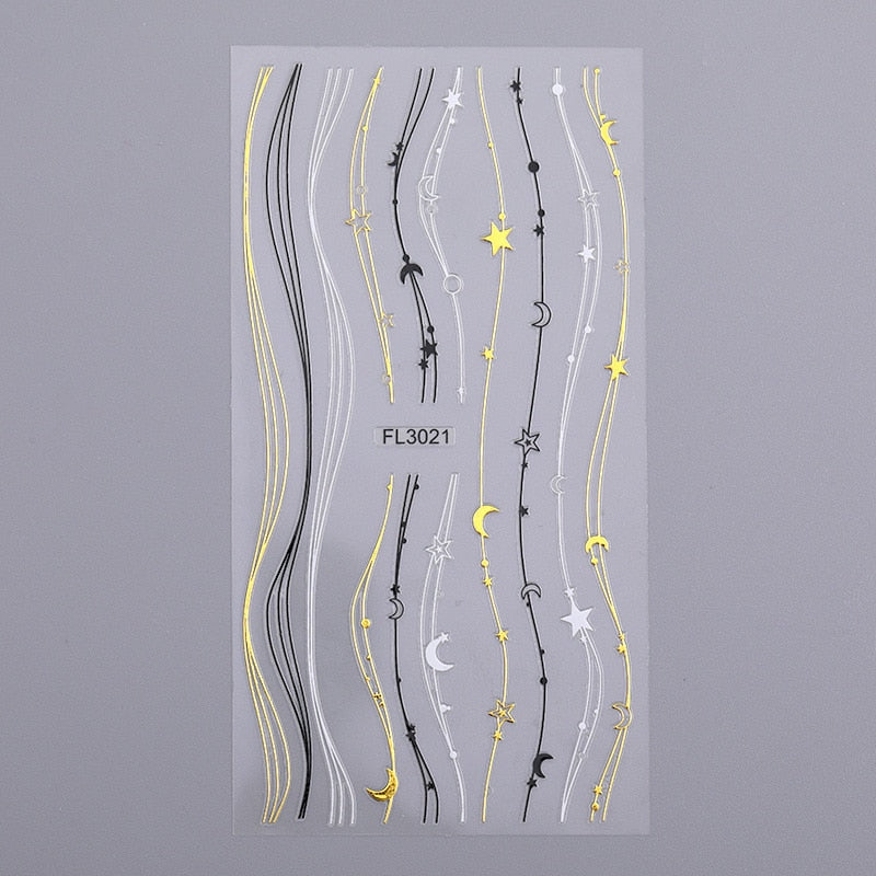 1PC Silver Gold Lines Stripe 3D Nail Sticker Geometric Waved Star Heart Self Adhesive Slider Papers Nail Art Transfer Stickers 0 DailyAlertDeals style 16  