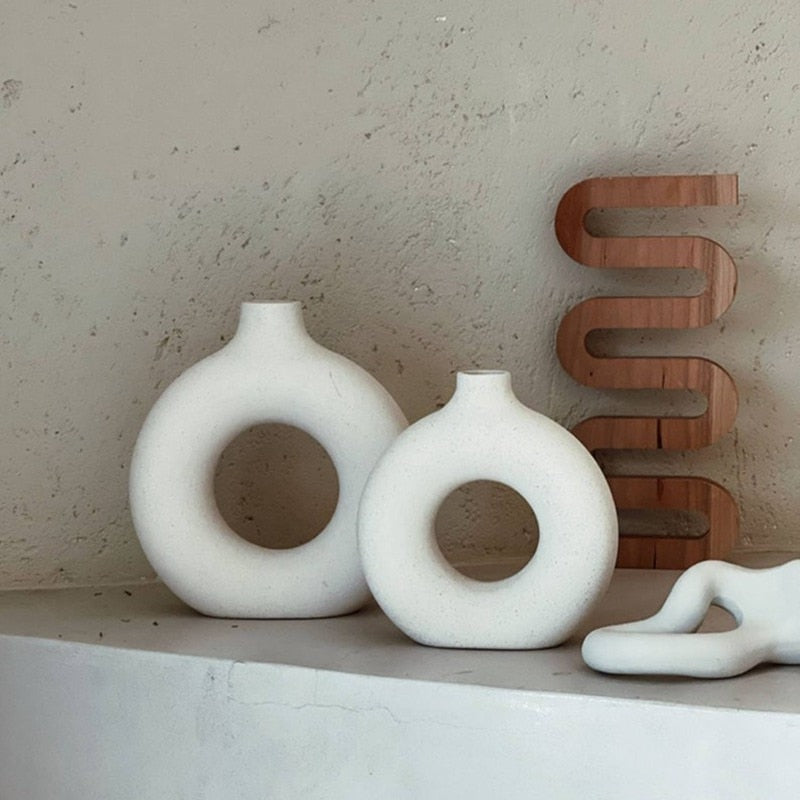 Nordic Ceramic Vase for Pampas Grass Donuts Flower Pot Home Decoration Accessories Office Living Room Interior Table Desk Decor Nordic Ceramic Vase DailyAlertDeals   