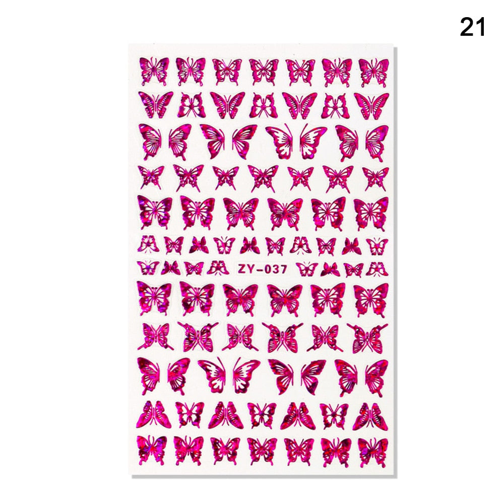 1pc Holographic 3D Butterfly Nail Art Stickers Adhesive Sliders Colorful DIY Golden Nail Transfer Decals Foils Wraps Decorations nail art DailyAlertDeals 21  