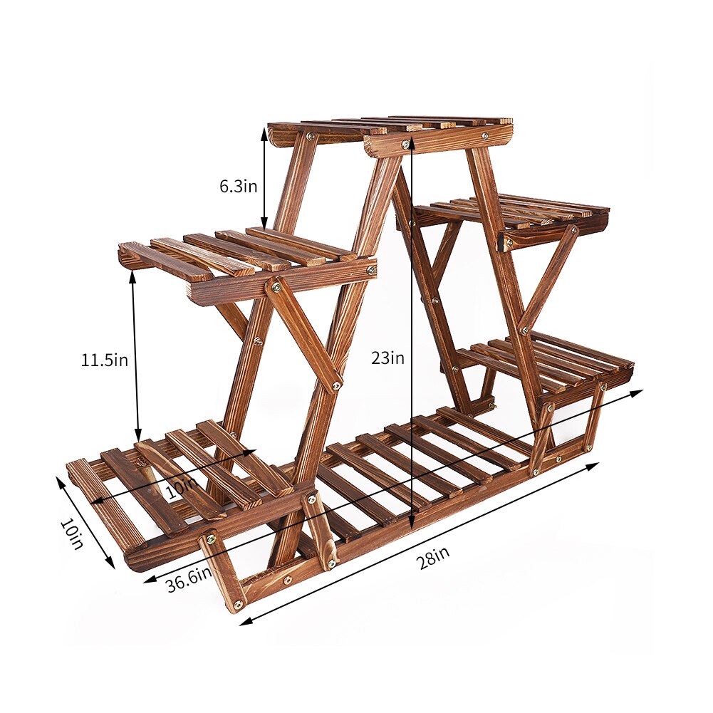 6 Tiered Wood Plant organizer Stand  Indoor Outdoor Carbonized Triangle Corner Plant Rack Wood Plant organizer Stand DailyAlertDeals   