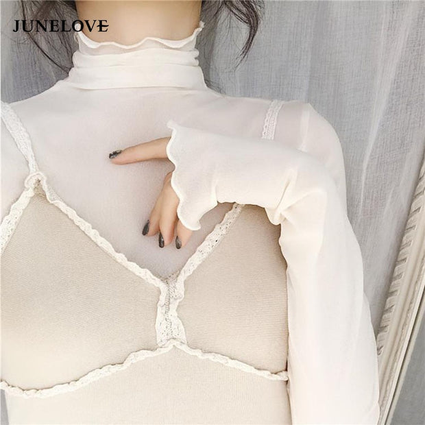 JuneLove New Transparent Korean Fashion Loose Women Blouse 22 Colors Can Choose Female Bottoming Blouses Plus Size Cheaper Tops 0 DailyAlertDeals   