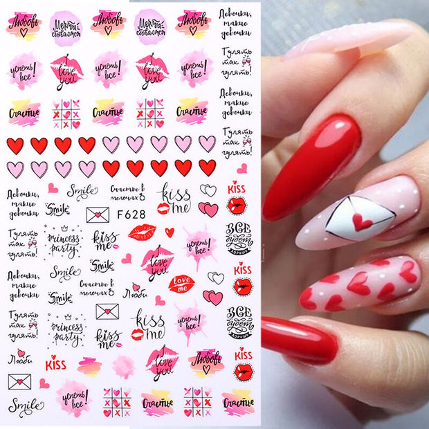 Purple Heart Love Design 3D Nail Sticker English Letter Stickers Face Pattern Trasnfer Sliders Valentine Nail Art Decoration 0 DailyAlertDeals F628  