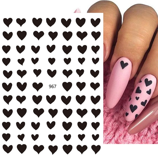 Purple Heart Love Design 3D Nail Sticker English Letter Stickers Face Pattern Trasnfer Sliders Valentine Nail Art Decoration 0 DailyAlertDeals 967 black  