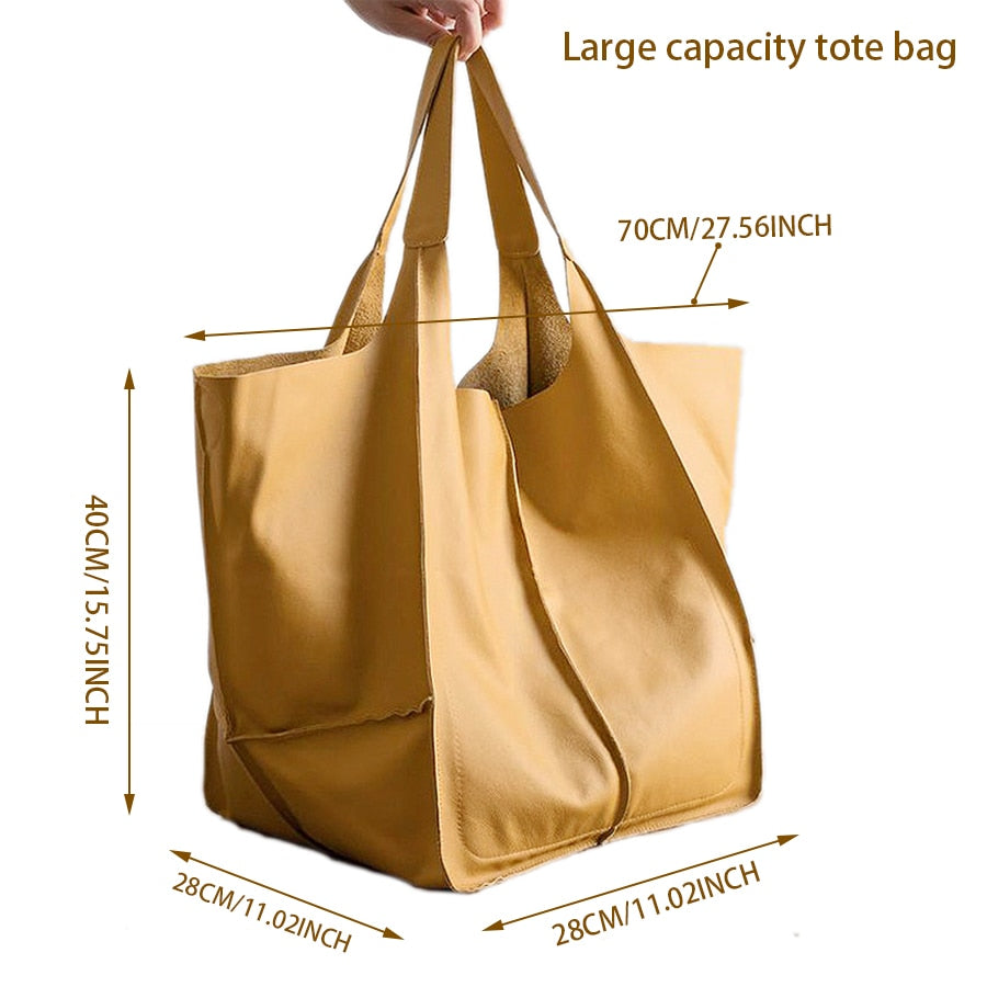 Casual Soft Large Capacity Tote Women Handbags Designer Aged Metal Look Luxury Pu Leather Shoulder Bag Retro Big Shopper Purses 0 DailyAlertDeals   
