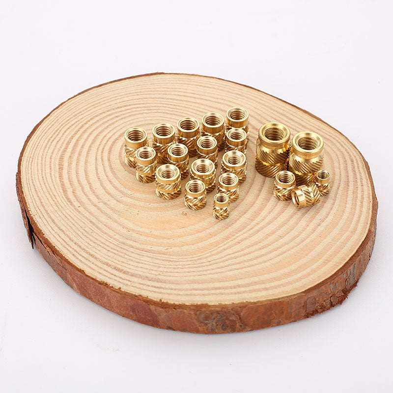 Brass Hot Melt Inset Nuts Heating Molding Copper Thread Inserts Nut SL-type Double Twill Knurled Injection Brass Nut M2M3 100Pcs Nut DailyAlertDeals   