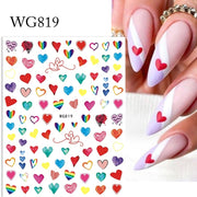 Harunouta Valentine's Day 3D Nail Stickers Heart Flower Leaves Line Sliders French Tip Nail Art Transfer Decals 3D Decoration Nail Stickers DailyAlertDeals WG819  