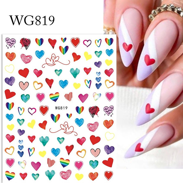 Harunouta Valentine's Day 3D Nail Stickers Heart Flower Leaves Line Sliders French Tip Nail Art Transfer Decals 3D Decoration 0 DailyAlertDeals WG819  