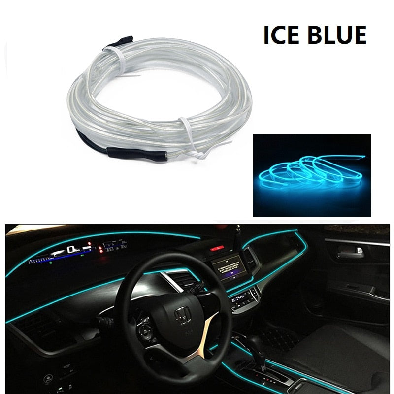 1M/3M/5M neon Car Interior Lighting LED Strip String Neon Strip For Auto DIY Flexible Long Last Car LED Light String neon Car Interior Lighting LED Strip DailyAlertDeals Ice blue 1M USB drive