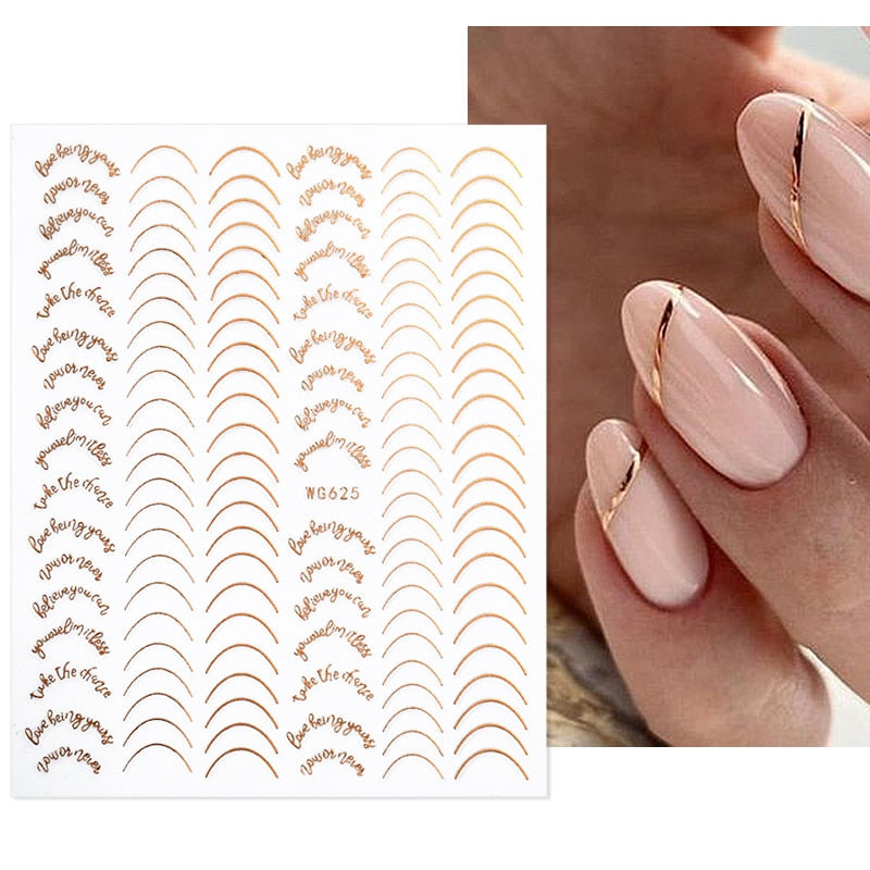 French 3D Nail Decals Stickers Stripe Line French Tips Transfer Nail Art Manicure Decoration Gold Reflective Glitter Stickers nail art DailyAlertDeals WG625 05  