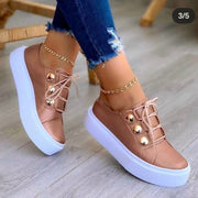 White Shoes Women 2022 Fashion Round Toe Platform Shoes Size 43 Casual Shoes Women Lace Up Flats Women Loafers Zapatos Mujer 0 DailyAlertDeals Rose Gold 36 