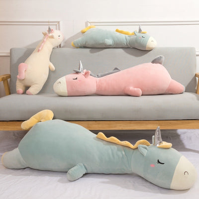 Giant Soft toy unicorn Stuffed Silver Horn Unicorn High Quality Sleeping Pillow Animal Bed Decor Cushion Throw Pillow Stuffed plush toy DailyAlertDeals   