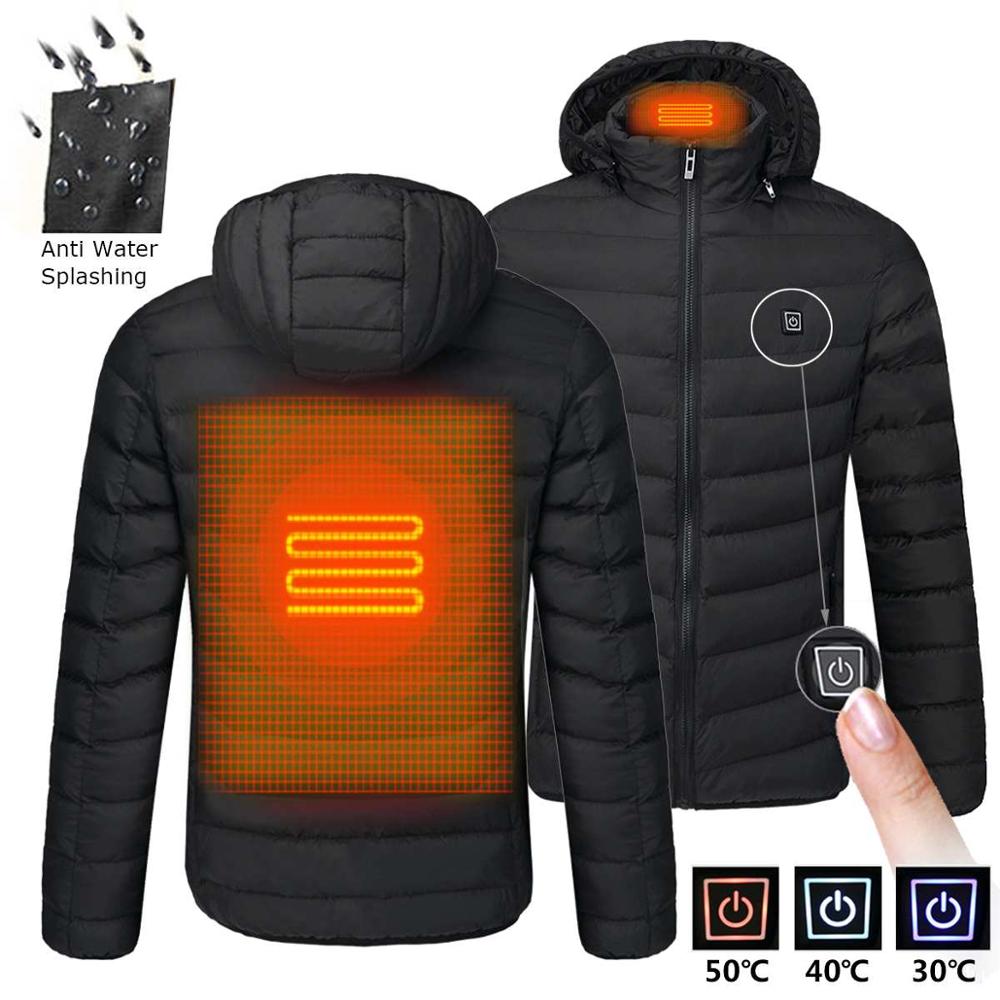 2021 NWE Men Winter Warm USB Heating Jackets Smart Thermostat Pure Color Hooded Heated Clothing Waterproof  Warm Jackets 0 DailyAlertDeals   