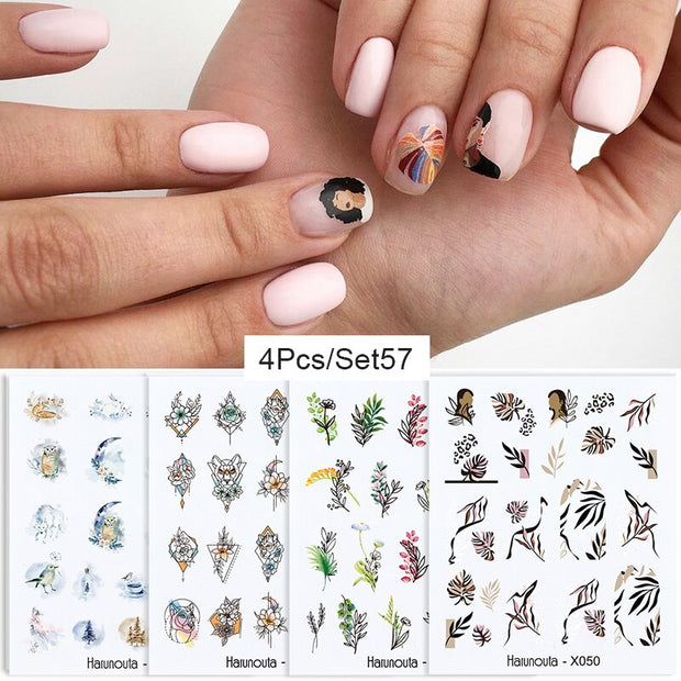 Harunouta Abstract Lady Face Water Decals Fruit Flower Summer Leopard Alphabet Leaves Nail Stickers Water Black Leaf Sliders Nail Stickers DailyAlertDeals 4pcs-57  