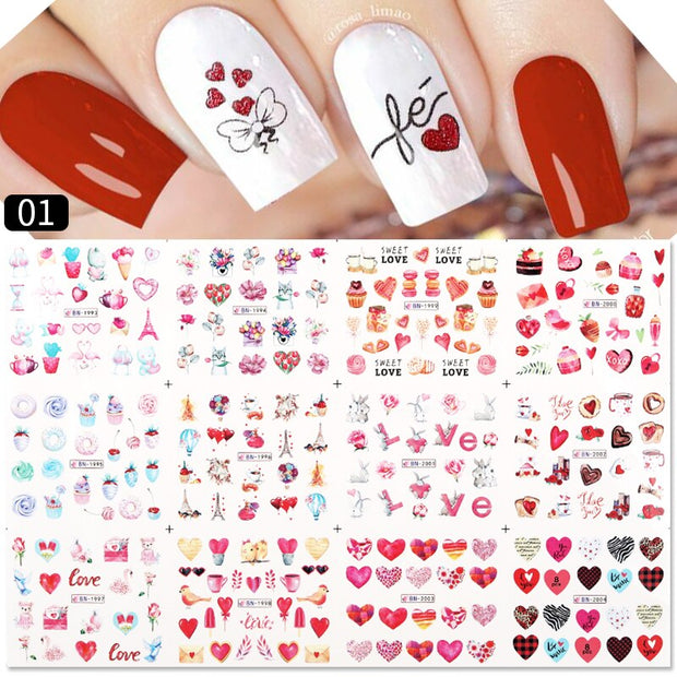 Harunouta Valentine's Day 3D Nail Stickers Heart Flower Leaves Line Sliders French Tip Nail Art Transfer Decals 3D Decoration 0 DailyAlertDeals Water Decals 01  