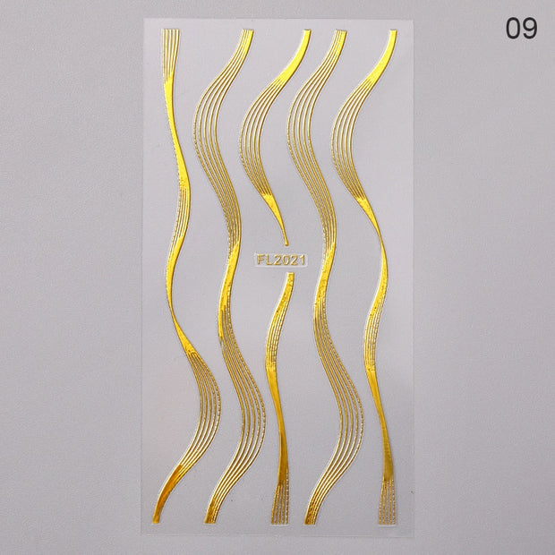 1PC Silver Gold Lines Stripe 3D Nail Sticker Geometric Waved Star Heart Self Adhesive Slider Papers Nail Art Transfer Stickers 0 DailyAlertDeals style 26  