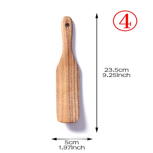 7pcs/set Teak Natural Wood Tableware Spoon Ladle Turner Rice Colander Soup Skimmer Cooking Spoon Scoop Kitchen Reusable Tool Kit 0 DailyAlertDeals shovel 4  