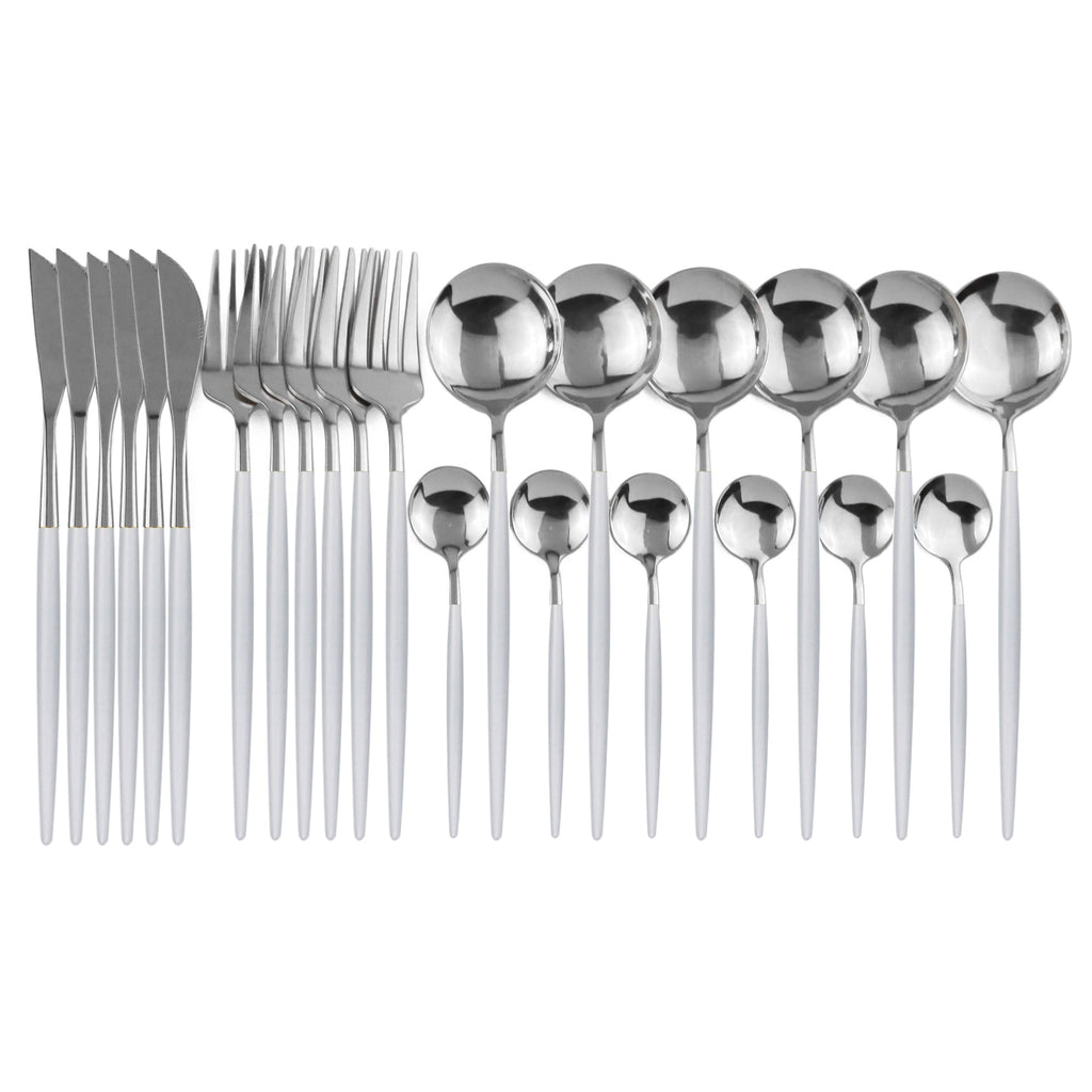24pcs Black Western Dinnerware Set Stainless Steel Cutlery Set Fork Knife Spoon Tableware Set Flatware Set Silverware Set  DailyAlertDeals China 24pcs White Silver 