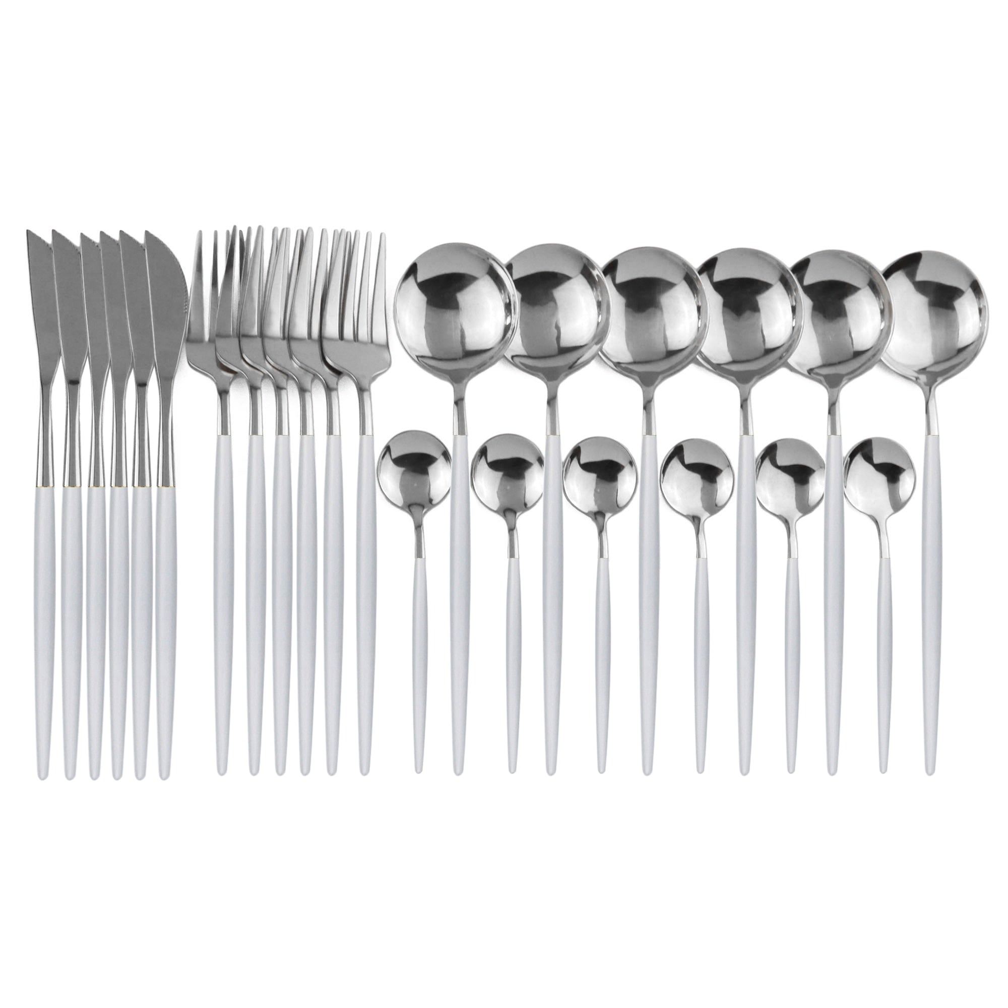 24pcs Black Western Dinnerware Set Stainless Steel Cutlery Set Fork Knife Spoon Tableware Set Flatware Set Silverware Set Spoons and forks DailyAlertDeals China 24pcs White Silver 