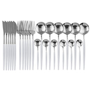 24pcs Black Western Dinnerware Set Stainless Steel Cutlery Set Fork Knife Spoon Tableware Set Flatware Set Silverware Set Spoons and forks DailyAlertDeals China 24pcs White Silver 