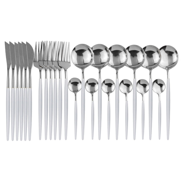 24pcs Black Western Dinnerware Set Stainless Steel Cutlery Set Fork Knife Spoon Tableware Set Flatware Set Silverware Set  DailyAlertDeals China 24pcs White Silver 