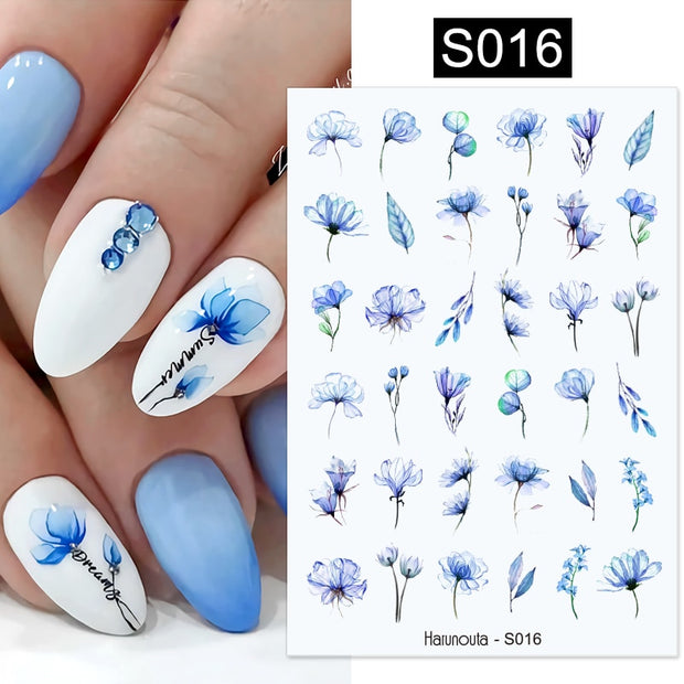 Harunouta Blooming Ink Marble 3D Nail Sticker Decals Leaves Heart Transfer Nail Sliders Abstract Geometric Line Nail Water Decal nail decal stickers DailyAlertDeals S016  