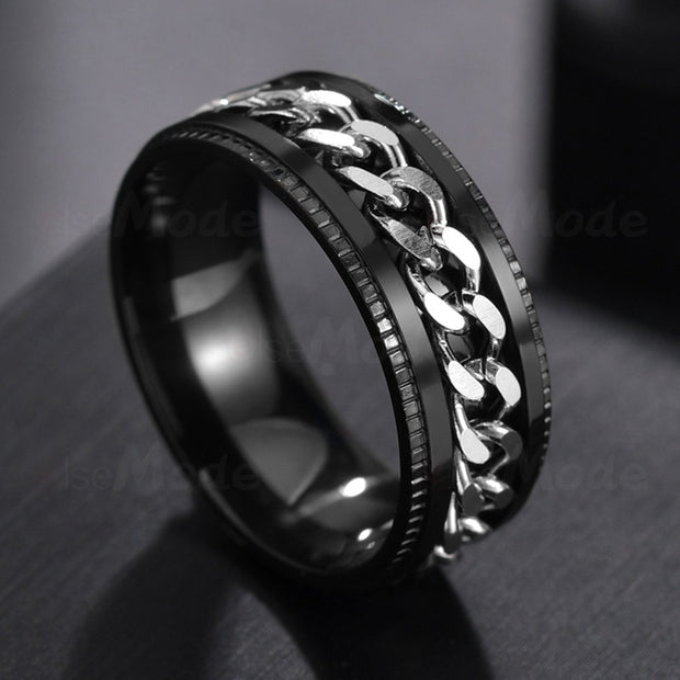 Cool Stainless Steel Rotatable Men Couple Ring High Quality Spinner Chain Rotable Rings Punk Women Man Jewelry for Party Gift 0 DailyAlertDeals 6 Black and Steel 