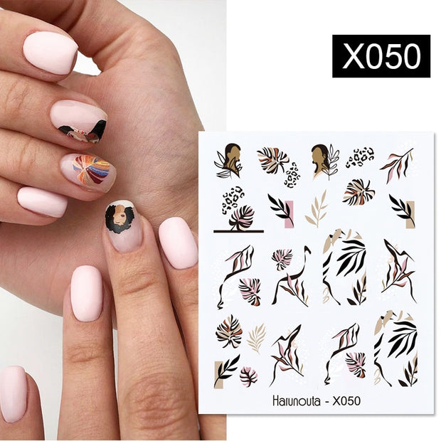 Harunouta French Flower Vine Water Decals Spring Summer Leopard Alphabet Leaves Charms Sliders Nail Art Stickers Decorations Tip Nail Stickers DailyAlertDeals X050  