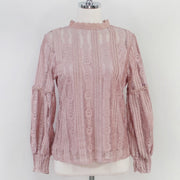 2022 Autumn Sweet Pink Shirts Long Sleeve Lace Blouse for Women Vintage Spliced Solid Womens Clothing Blusas Mujer De Moda 6899 Long Sleeve Lace Blouse for Women DailyAlertDeals pink S 