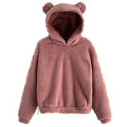 Fluffy hoodie Women fuzzy hoodie cute bear ear cap Autumn Winter Warm pullover Long Sleeve outwear Fluffy hoodie DailyAlertDeals Pink S United States