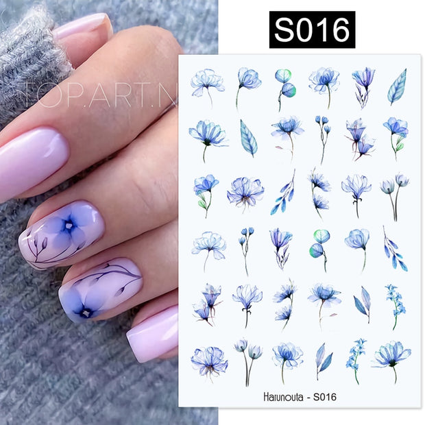 Harunouta Valentine's Day 3D Nail Stickers Heart Flower Leaves Line Sliders French Tip Nail Art Transfer Decals 3D Decoration Nail Stickers DailyAlertDeals S016  