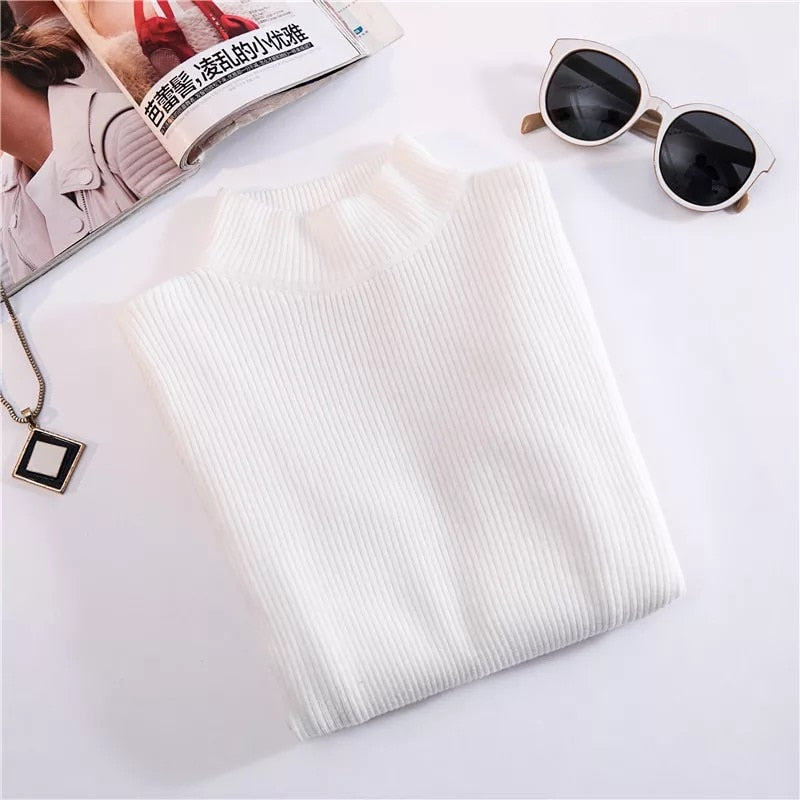 Women's Black turtleneck Soft Cozy Sweaters Slim Full Sleeve Multi-color Turtleneck Sweaters for Women winter turtleneck sweaters for women DailyAlertDeals White S 