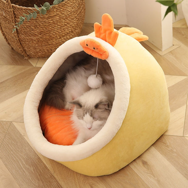 Sweet Cat Bed Warm Pet Basket Cozy Kitten Lounger Cushion Cat House Tent Very Soft Small Dog Mat Bag For Washable Cave Cats Beds 0 DailyAlertDeals Chick S (31X30X28cm) 