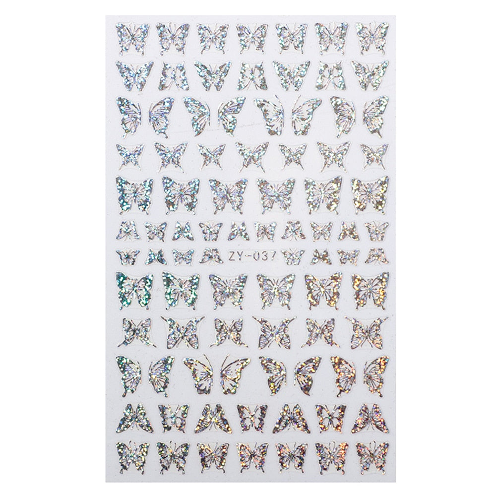 1pc Holographic 3D Butterfly Nail Art Stickers Adhesive Sliders Colorful DIY Golden Nail Transfer Decals Foils Wraps Decorations nail art DailyAlertDeals 05  
