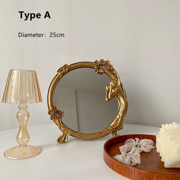 CuteLife Ins Large Round Resin Make-up Mirror Vintage Living Room Home Decorative Table Mirror Dressing Bedroom Standing Mirror 0 DailyAlertDeals China A Other