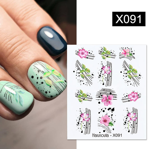 Harunouta  1Pc Spring Water Nail Decal And Sticker Flower Leaf Tree Green Simple Summer Slider For Manicuring Nail Art Watermark 0 DailyAlertDeals X091  