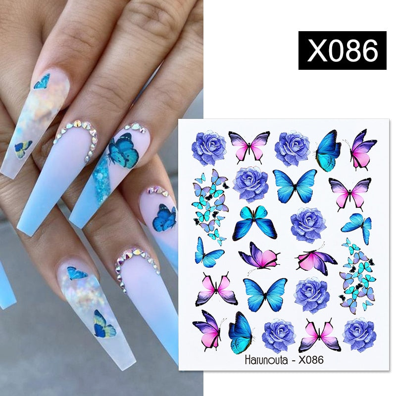 Harunouta Blue Ink Blooming Flowers Nail Water Decals Concise Floral Leaves Slider For Nails Geometric Waves DIY Manicures Tips Nail Stickers DailyAlertDeals X086  