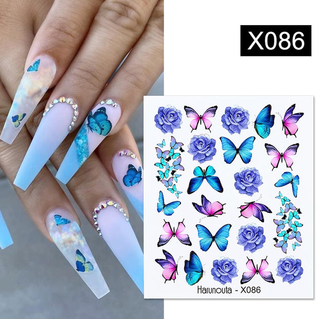 Harunouta Blue Ink Blooming Flowers Nail Water Decals Concise Floral Leaves Slider For Nails Geometric Waves DIY Manicures Tips 0 DailyAlertDeals X086  
