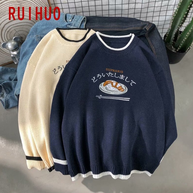 RUIHUO Harajuku Knitted Sweater Men Clothing Winter Pullover Men Sweater Fashion Harajuku Clothes Hip Hop 2XL 2022 New Arrivals Knitted Sweater DailyAlertDeals   